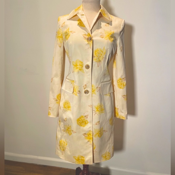 BANANA REPUBLIC Cream & Yellow ROSES Trench Coat Size S NWT $228 - Picture 3 of 15
